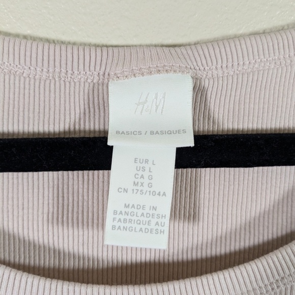 H&M Light Tan Ribbed Cotton Blend Stretch Casual Top Size L - Picture 2 of 4